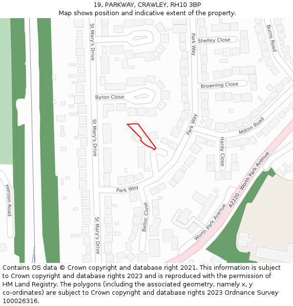 19, PARKWAY, CRAWLEY, RH10 3BP: Location map and indicative extent of plot