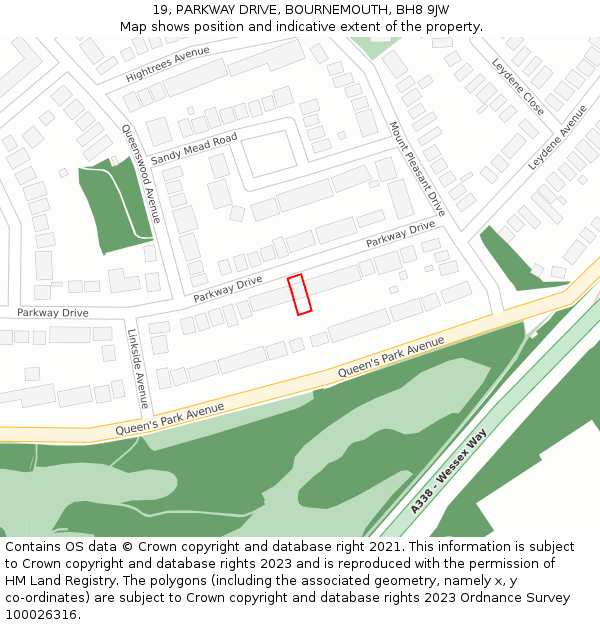 19, PARKWAY DRIVE, BOURNEMOUTH, BH8 9JW: Location map and indicative extent of plot