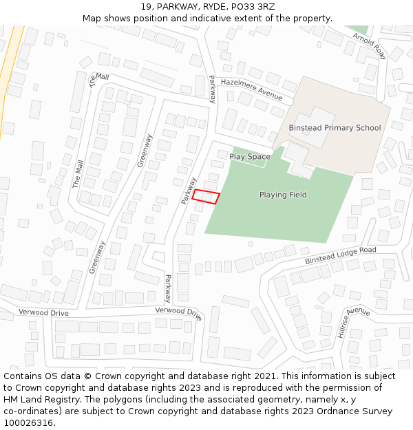 19, PARKWAY, RYDE, PO33 3RZ: Location map and indicative extent of plot