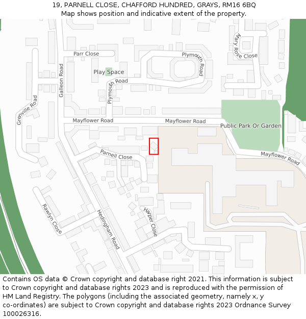 19, PARNELL CLOSE, CHAFFORD HUNDRED, GRAYS, RM16 6BQ: Location map and indicative extent of plot