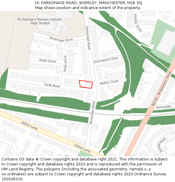 19, PARSONAGE ROAD, WORSLEY, MANCHESTER, M28 3SJ: Location map and indicative extent of plot