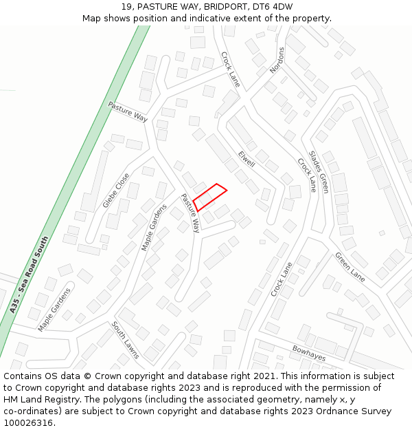 19, PASTURE WAY, BRIDPORT, DT6 4DW: Location map and indicative extent of plot