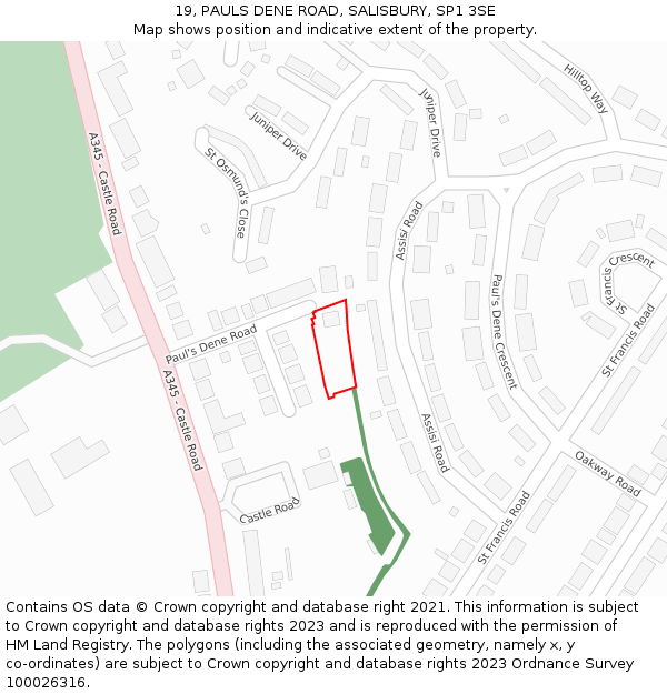 19, PAULS DENE ROAD, SALISBURY, SP1 3SE: Location map and indicative extent of plot