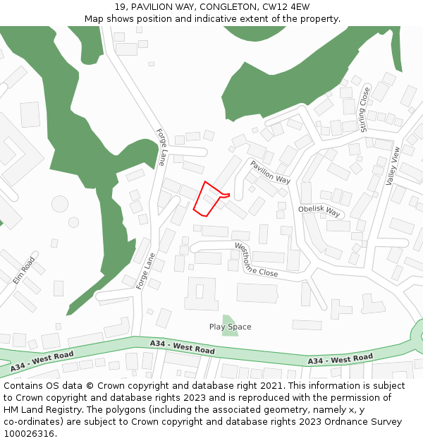 19, PAVILION WAY, CONGLETON, CW12 4EW: Location map and indicative extent of plot