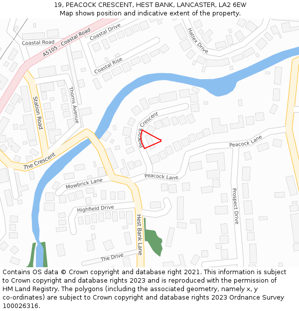 19, PEACOCK CRESCENT, HEST BANK, LANCASTER, LA2 6EW: Location map and indicative extent of plot