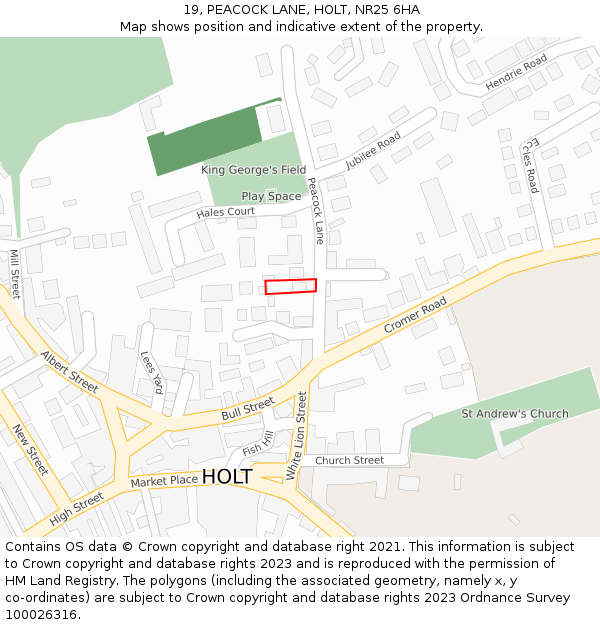19, PEACOCK LANE, HOLT, NR25 6HA: Location map and indicative extent of plot