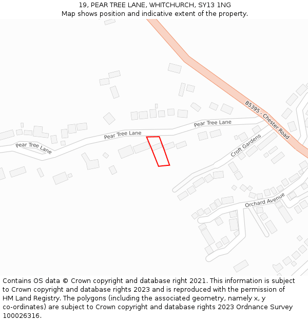19, PEAR TREE LANE, WHITCHURCH, SY13 1NG: Location map and indicative extent of plot