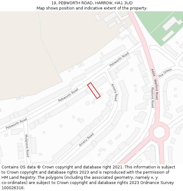 19, PEBWORTH ROAD, HARROW, HA1 3UD: Location map and indicative extent of plot