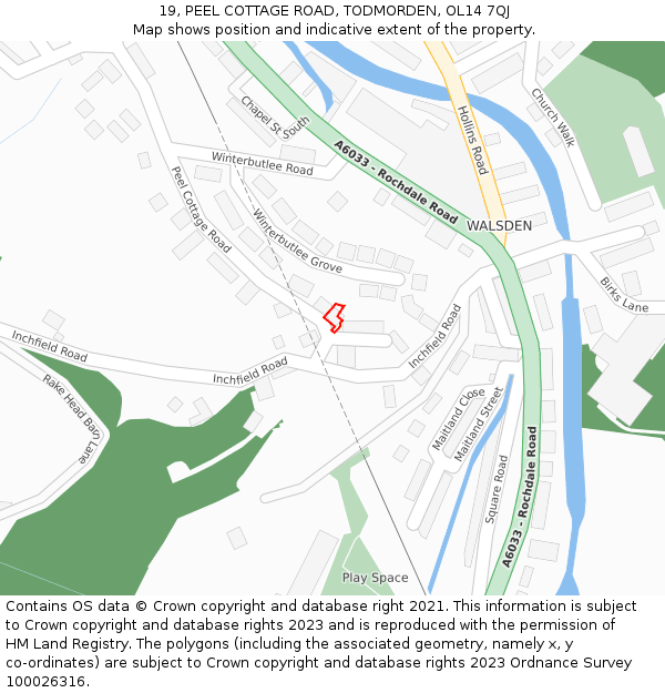 19, PEEL COTTAGE ROAD, TODMORDEN, OL14 7QJ: Location map and indicative extent of plot