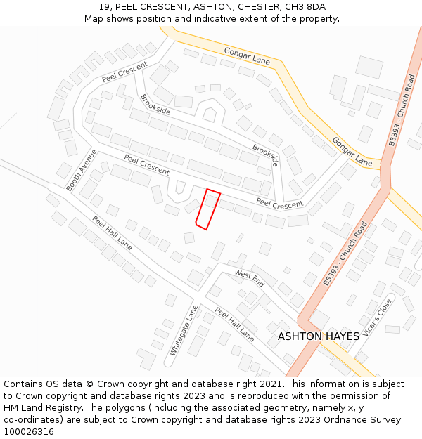 19, PEEL CRESCENT, ASHTON, CHESTER, CH3 8DA: Location map and indicative extent of plot