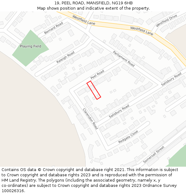 19, PEEL ROAD, MANSFIELD, NG19 6HB: Location map and indicative extent of plot
