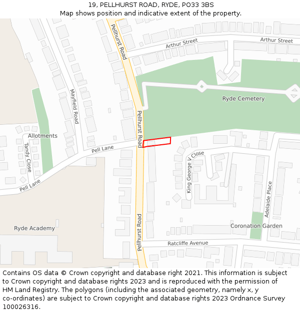 19, PELLHURST ROAD, RYDE, PO33 3BS: Location map and indicative extent of plot