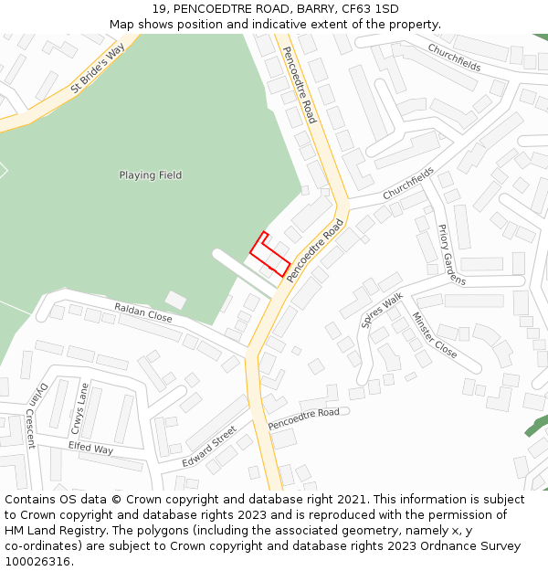 19, PENCOEDTRE ROAD, BARRY, CF63 1SD: Location map and indicative extent of plot