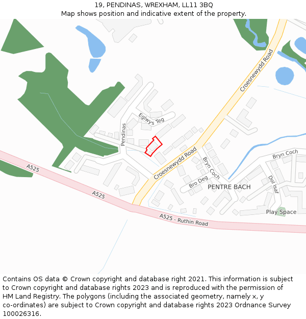 19, PENDINAS, WREXHAM, LL11 3BQ: Location map and indicative extent of plot
