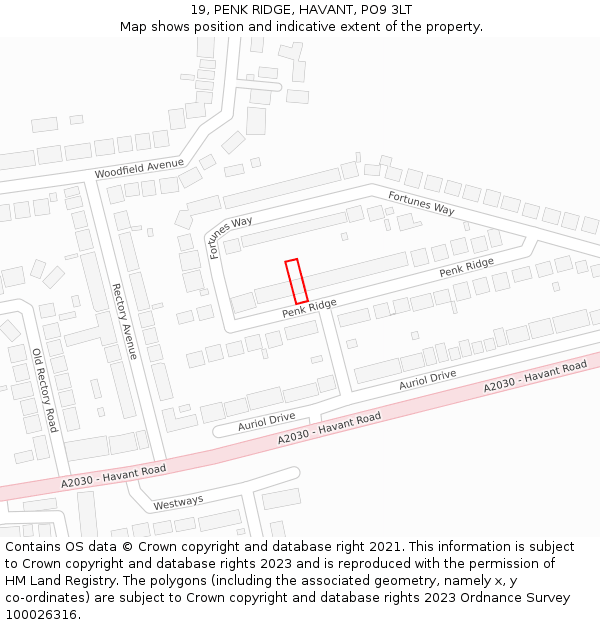 19, PENK RIDGE, HAVANT, PO9 3LT: Location map and indicative extent of plot