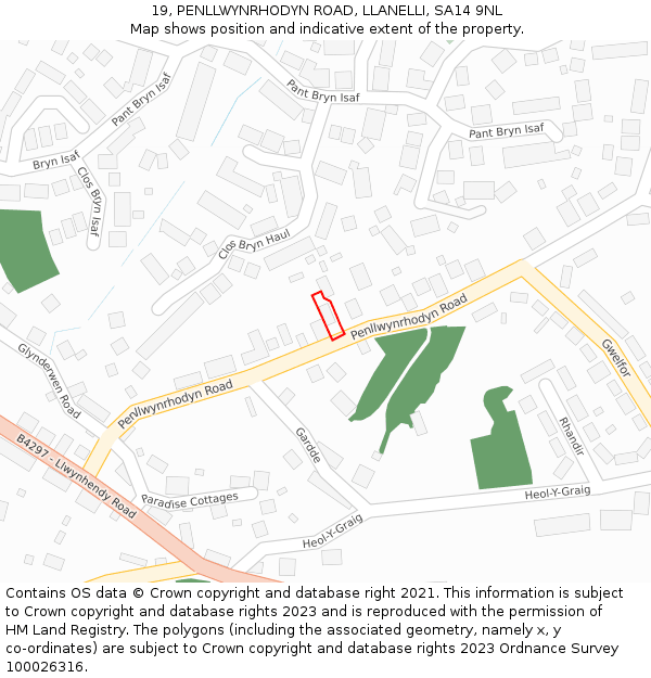 19, PENLLWYNRHODYN ROAD, LLANELLI, SA14 9NL: Location map and indicative extent of plot