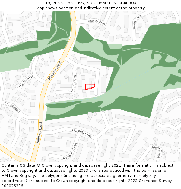19, PENN GARDENS, NORTHAMPTON, NN4 0QX: Location map and indicative extent of plot