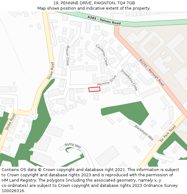 19, PENNINE DRIVE, PAIGNTON, TQ4 7GB: Location map and indicative extent of plot