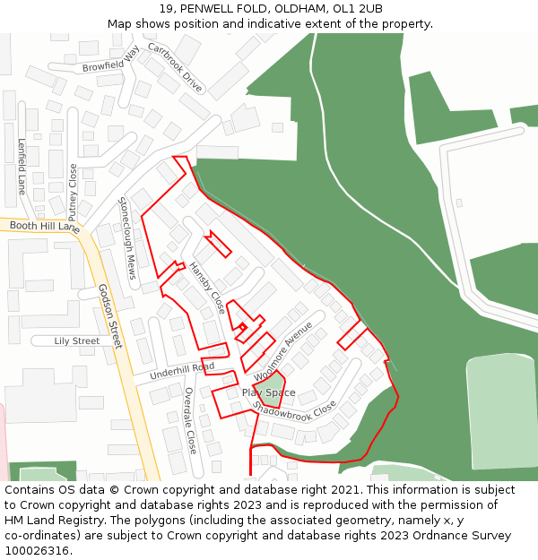 19, PENWELL FOLD, OLDHAM, OL1 2UB: Location map and indicative extent of plot