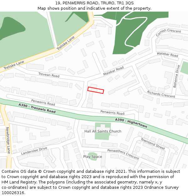19, PENWERRIS ROAD, TRURO, TR1 3QS: Location map and indicative extent of plot