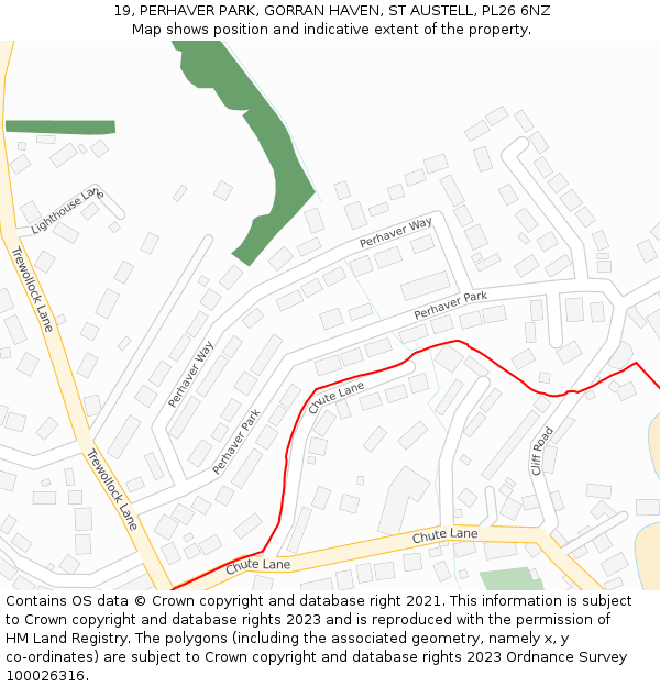 19, PERHAVER PARK, GORRAN HAVEN, ST AUSTELL, PL26 6NZ: Location map and indicative extent of plot