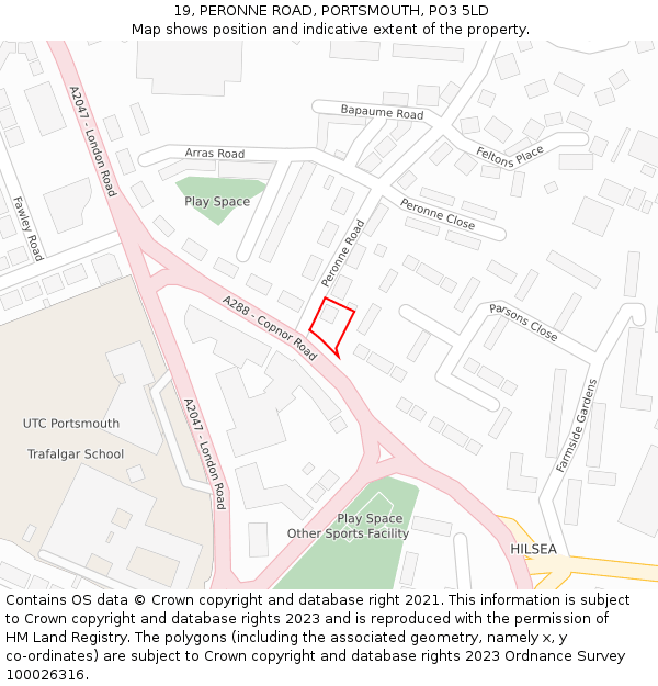 19, PERONNE ROAD, PORTSMOUTH, PO3 5LD: Location map and indicative extent of plot