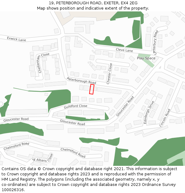19, PETERBOROUGH ROAD, EXETER, EX4 2EG: Location map and indicative extent of plot