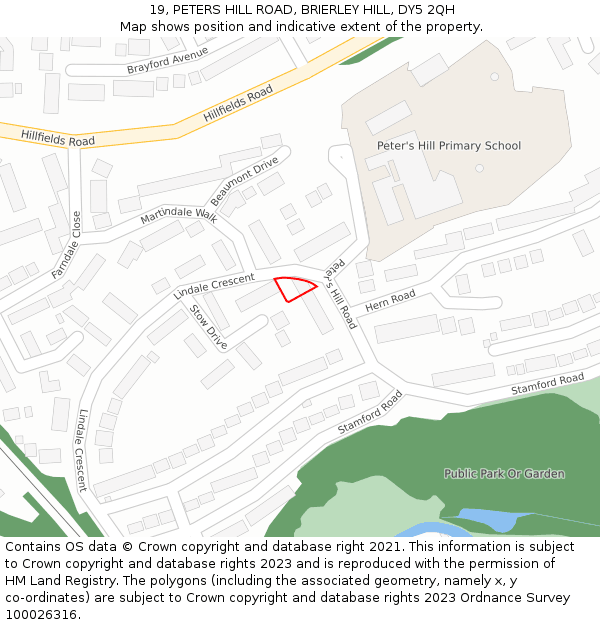 19, PETERS HILL ROAD, BRIERLEY HILL, DY5 2QH: Location map and indicative extent of plot