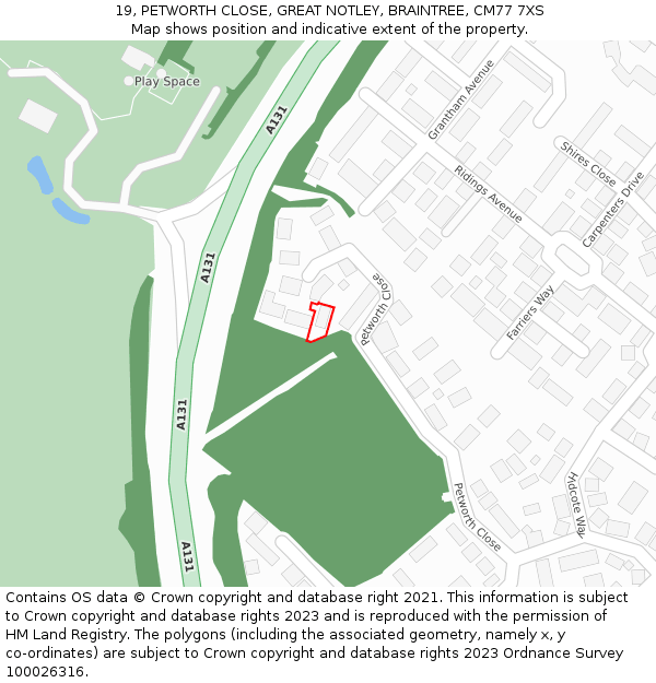 19, PETWORTH CLOSE, GREAT NOTLEY, BRAINTREE, CM77 7XS: Location map and indicative extent of plot