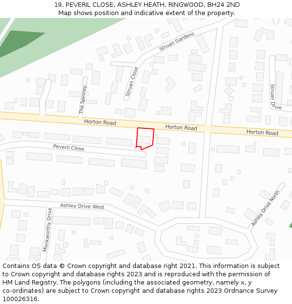 19, PEVERIL CLOSE, ASHLEY HEATH, RINGWOOD, BH24 2ND: Location map and indicative extent of plot