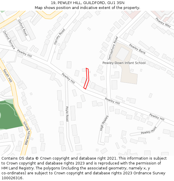 19, PEWLEY HILL, GUILDFORD, GU1 3SN: Location map and indicative extent of plot