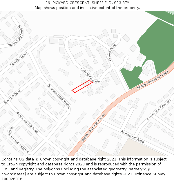 19, PICKARD CRESCENT, SHEFFIELD, S13 8EY: Location map and indicative extent of plot