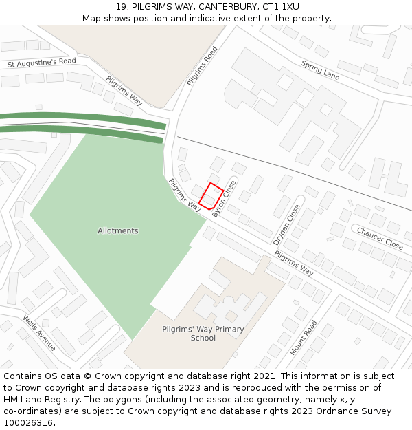 19, PILGRIMS WAY, CANTERBURY, CT1 1XU: Location map and indicative extent of plot