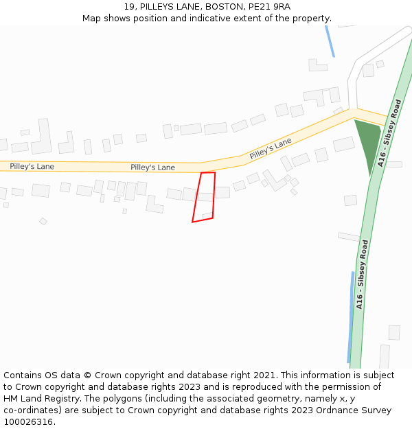 19, PILLEYS LANE, BOSTON, PE21 9RA: Location map and indicative extent of plot