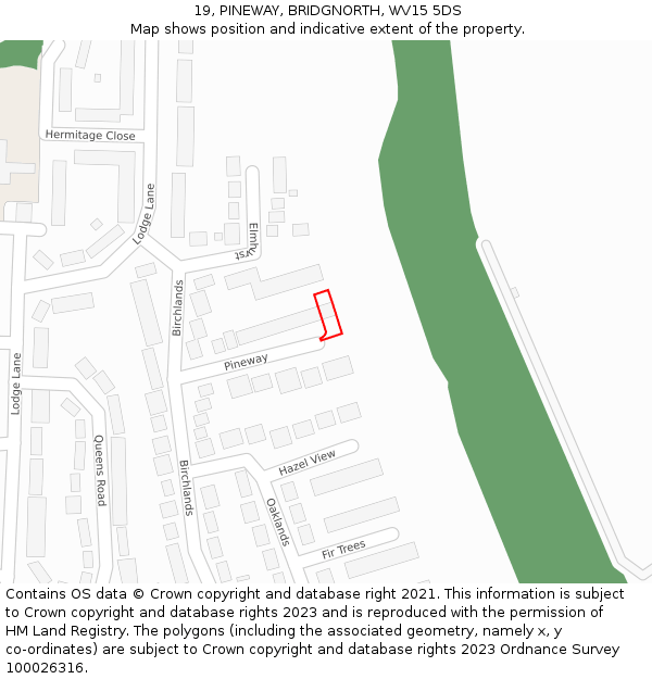 19, PINEWAY, BRIDGNORTH, WV15 5DS: Location map and indicative extent of plot