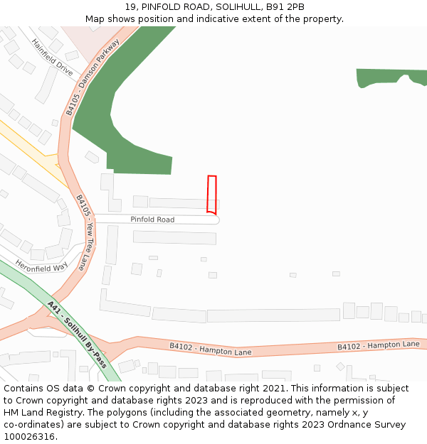 19, PINFOLD ROAD, SOLIHULL, B91 2PB: Location map and indicative extent of plot