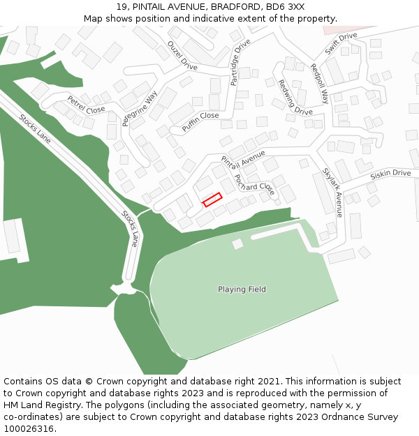 19, PINTAIL AVENUE, BRADFORD, BD6 3XX: Location map and indicative extent of plot