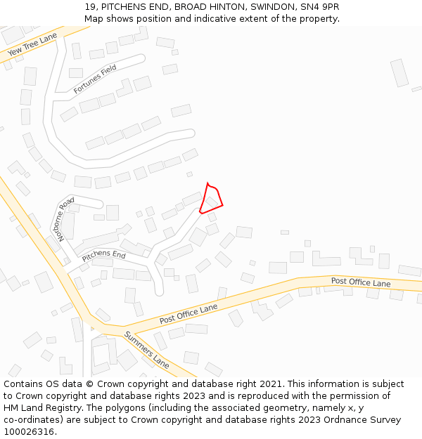 19, PITCHENS END, BROAD HINTON, SWINDON, SN4 9PR: Location map and indicative extent of plot