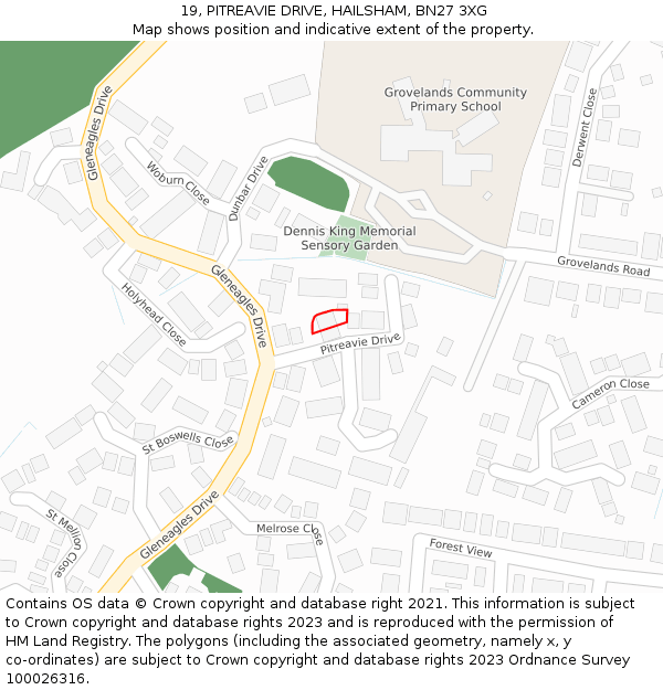 19, PITREAVIE DRIVE, HAILSHAM, BN27 3XG: Location map and indicative extent of plot