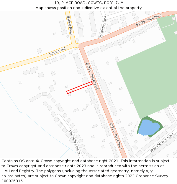 19, PLACE ROAD, COWES, PO31 7UA: Location map and indicative extent of plot