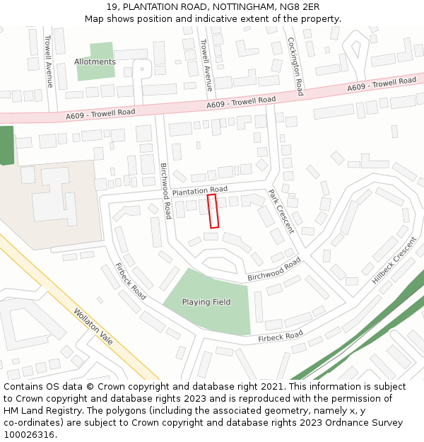 19, PLANTATION ROAD, NOTTINGHAM, NG8 2ER: Location map and indicative extent of plot