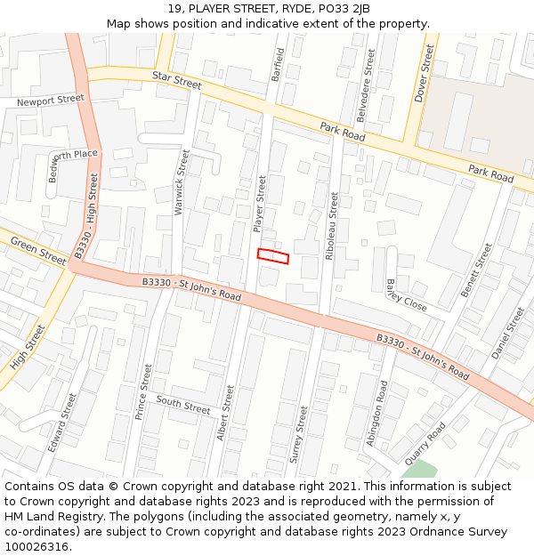 19, PLAYER STREET, RYDE, PO33 2JB: Location map and indicative extent of plot