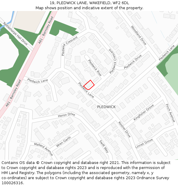 19, PLEDWICK LANE, WAKEFIELD, WF2 6DL: Location map and indicative extent of plot