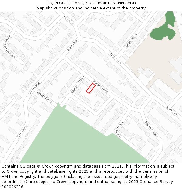 19, PLOUGH LANE, NORTHAMPTON, NN2 8DB: Location map and indicative extent of plot