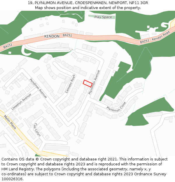 19, PLYNLIMON AVENUE, CROESPENMAEN, NEWPORT, NP11 3GR: Location map and indicative extent of plot