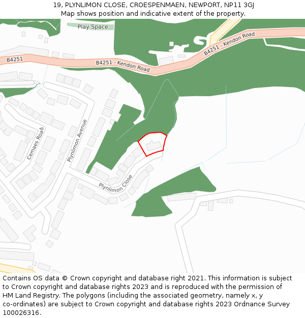 19, PLYNLIMON CLOSE, CROESPENMAEN, NEWPORT, NP11 3GJ: Location map and indicative extent of plot