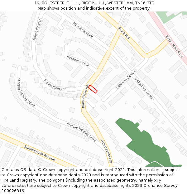 19, POLESTEEPLE HILL, BIGGIN HILL, WESTERHAM, TN16 3TE: Location map and indicative extent of plot