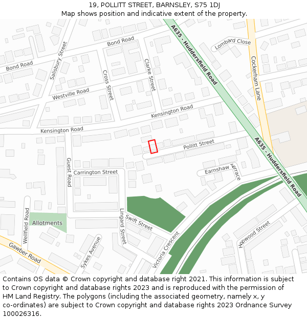 19, POLLITT STREET, BARNSLEY, S75 1DJ: Location map and indicative extent of plot