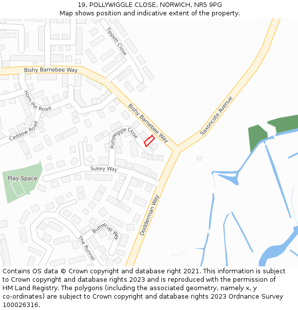 19, POLLYWIGGLE CLOSE, NORWICH, NR5 9PG: Location map and indicative extent of plot