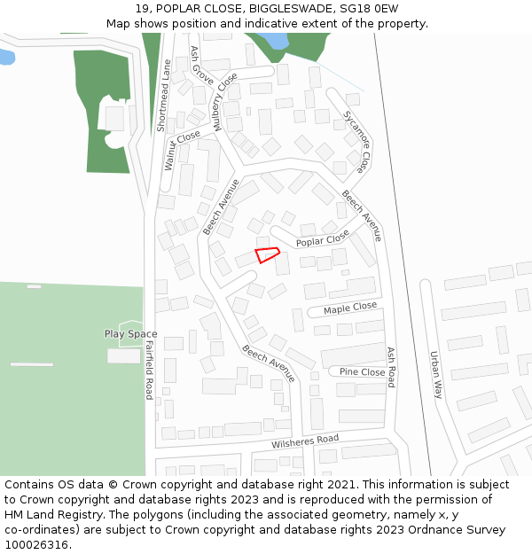 19, POPLAR CLOSE, BIGGLESWADE, SG18 0EW: Location map and indicative extent of plot